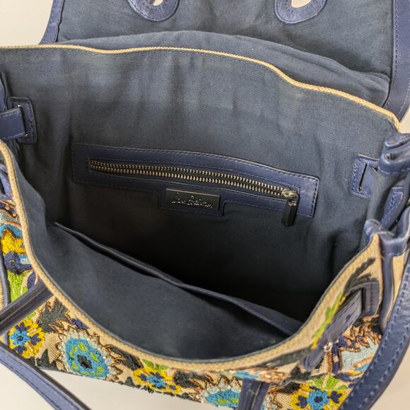 Sam Edelman Sylvia Purse Handbag Navy Blue Rare Embroidered Beads Leather Jute - Picture 6 of 16